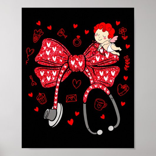 Valentine Coquette Bow Nurse Stethoscope Nursing D Poster (Voorkant)