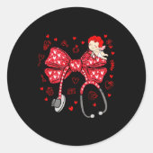 Valentine Coquette Bow Nurse Stethoscope Nursing D Ronde Sticker (Voorkant)