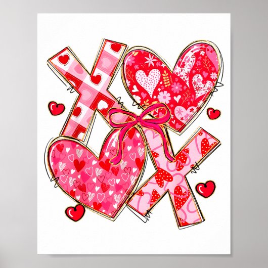 Valentine Coquette Bow Xoxo Hearts Lover Girl Wome Poster (Voorkant)
