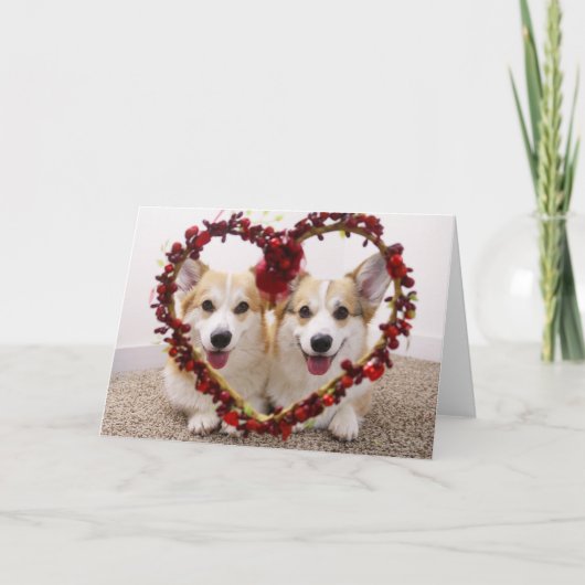 Valentine Corgis Wenskaart & Enveloppen Feestdagen Kaart (Voorkant)