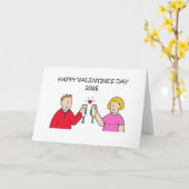 Valentine Couple Cartoon Card Kaart (Gele Bloem)