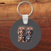 Valentine Dachshund Matching Couple Love Floral Do Sleutelhanger (Voorkant)