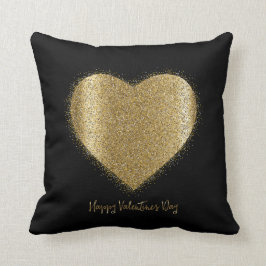 Valentine Day Gold Dust Heart op zwarte achtergron Kussen