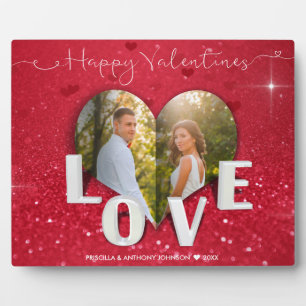 Valentine Day Heart Foto Red Glitter Photo Plaque Fotoplaat