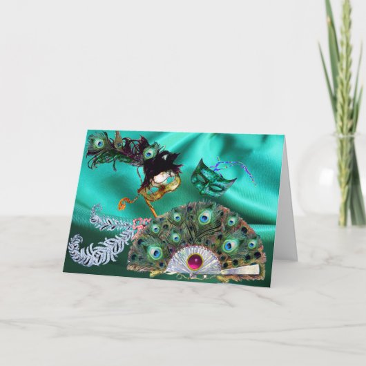 VALENTINE DAY MASQUERADE MASKS, PEACOCK FEATHER FA FEESTDAGEN KAART (Voorkant)