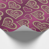 Valentine Day Paars in Brown Hearts Cadeaupapier (Hoek)