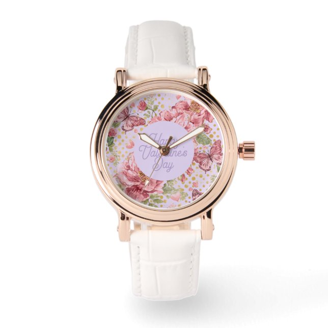 Valentine Days,Elegant,Purple Peach Flowers Patter Horloge (Voorkant)