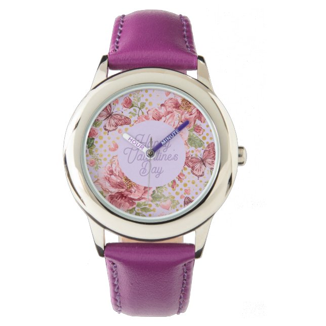 Valentine Days,Elegant,Purple Peach Flowers Patter Horloge (Voorkant)