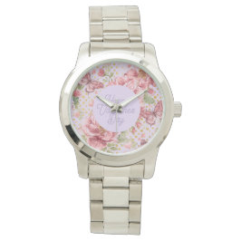 Valentine Days,Elegant,Purple Peach Flowers Patter Horloge