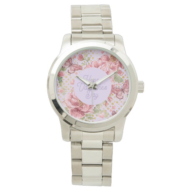 Valentine Days,Elegant,Purple Peach Flowers Patter Horloge (Voorkant)