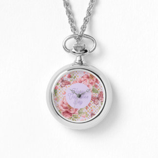 Valentine Days,Elegant,Purple Peach Flowers Patter Horloge