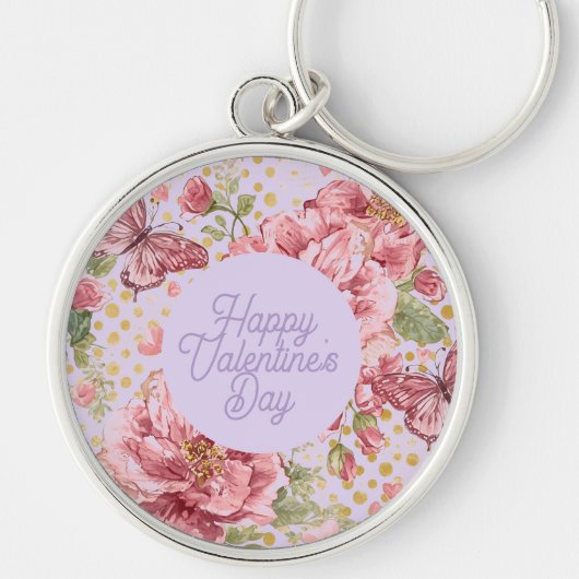Valentine Days,Elegant,Purple Peach Flowers Patter Sleutelhanger (Voorkant)