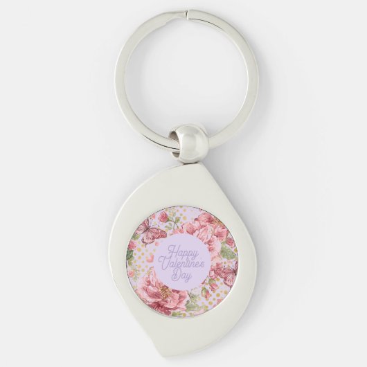 Valentine Days,Elegant,Purple Peach Flowers Patter Sleutelhanger (Voorkant)