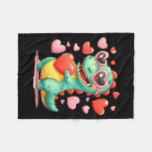 Valentine Dinosaur Trex Holding Heart Girl Sunl Bo Fleece Deken (Voorkant (Horizontaal))