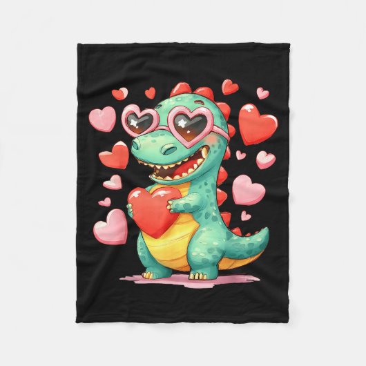 Valentine Dinosaur Trex Holding Heart Girl Sunl Bo Fleece Deken (Voorkant)