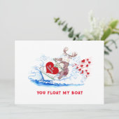 Valentine-eland op Jetski 5x7 platte kerstkaart (Staand voorkant)