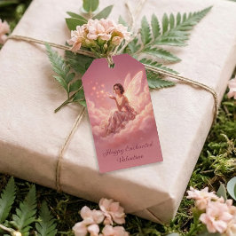 Valentine Elfje op Roze Wolken Fantasie Kunst Cadeaulabel