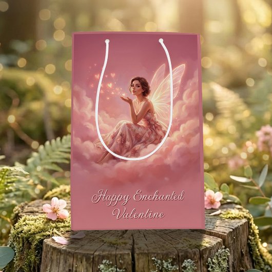 Valentine Elfje op Roze Wolken Fantasy Kunst Medium Cadeauzakje