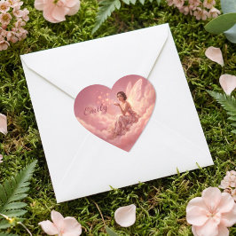 Valentine Elfje op Roze Wolken Fantasy Kunst Naam Hart Sticker