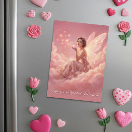 Valentine Elfje op Roze Wolken Magnetische Kaart