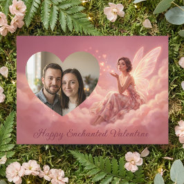 Valentine Elfje op Roze Wolken met Hart Foto Feestdagenkaart