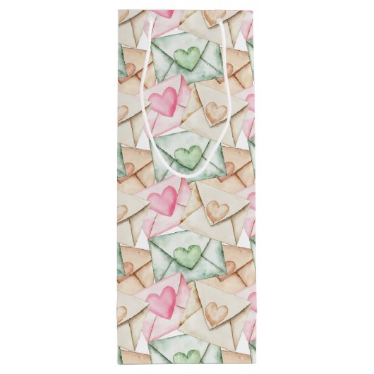 Valentine Envelopes and Hearts Wijn Cadeautas (Achterkant)