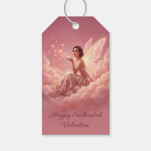 Valentine Fairy on Pink Clouds Fantasy Art Cadeaulabel (Voorkant)