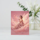 Valentine Fairy on Pink Clouds Fantasy Art Feestdagenkaart (Staand voorkant)