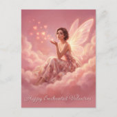 Valentine Fairy on Pink Clouds Fantasy Art Feestdagenkaart (Voorkant)