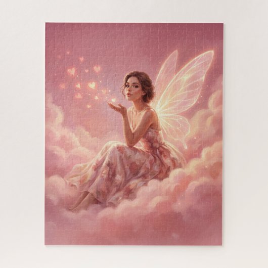 Valentine Fairy on Pink Clouds Fantasy Art Legpuzzel (Verticaal)