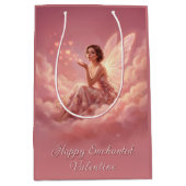 Valentine Fairy on Pink Clouds Fantasy Art Medium Cadeauzakje (Voorkant)