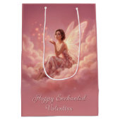 Valentine Fairy on Pink Clouds Fantasy Art Medium Cadeauzakje (Achterkant)