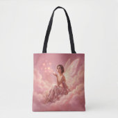 Valentine Fairy on Pink Clouds Fantasy Art Tote Bag (Voorkant)