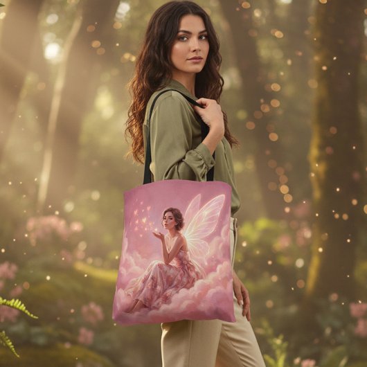 Valentine Fairy on Pink Clouds Fantasy Art Tote Bag