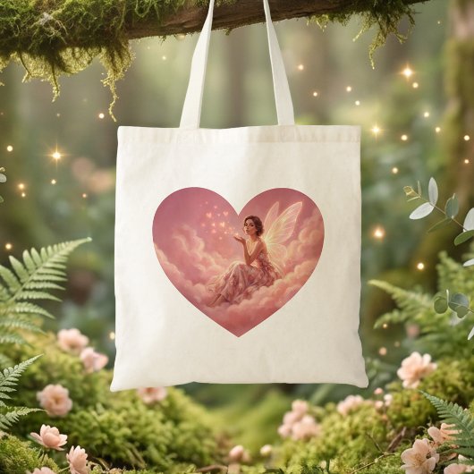 Valentine Fairy on Pink Clouds Fantasy Art Tote Bag