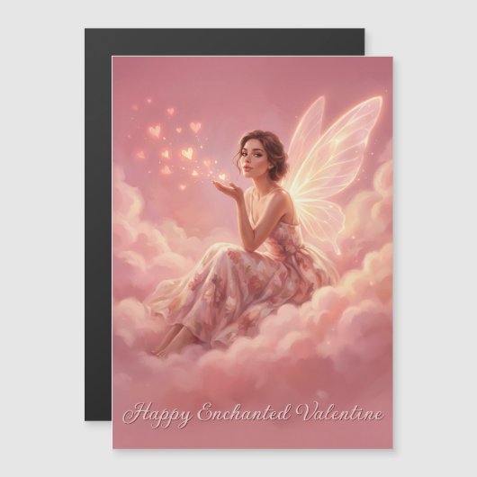 Valentine Fairy on Pink Clouds Magnetic Card (Voorkant / Achterkant)