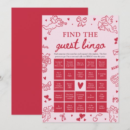 Valentine Find the Guest Bingo Baby Shower Game Kaart (Voorkant / Achterkant)