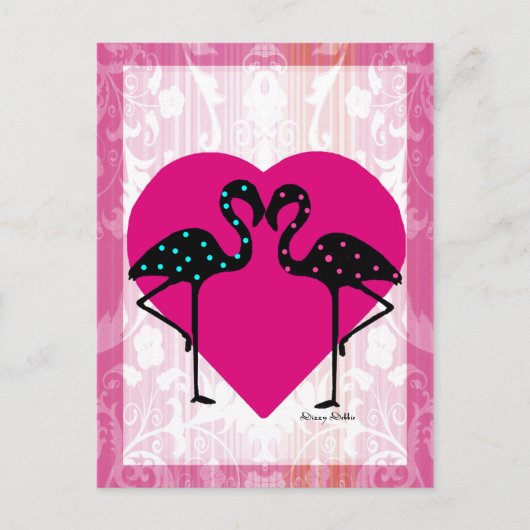 Valentine Flamingos Post Card Feestdagenkaart (Voorkant)