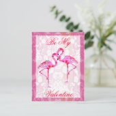 Valentine Flamingos Post Card Feestdagenkaart (Staand voorkant)