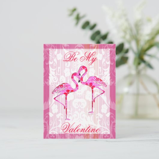 Valentine Flamingos Post Card Feestdagenkaart (Staand voorkant)