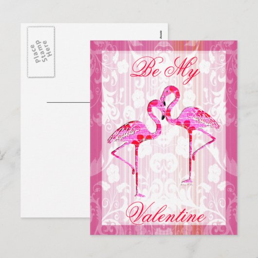 Valentine Flamingos Post Card Feestdagenkaart (Voorkant / Achterkant)