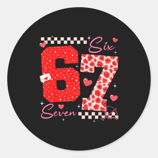 Valentine Funny Six Seven 6 7 Meme Slang Men Women Ronde Sticker (Voorkant)