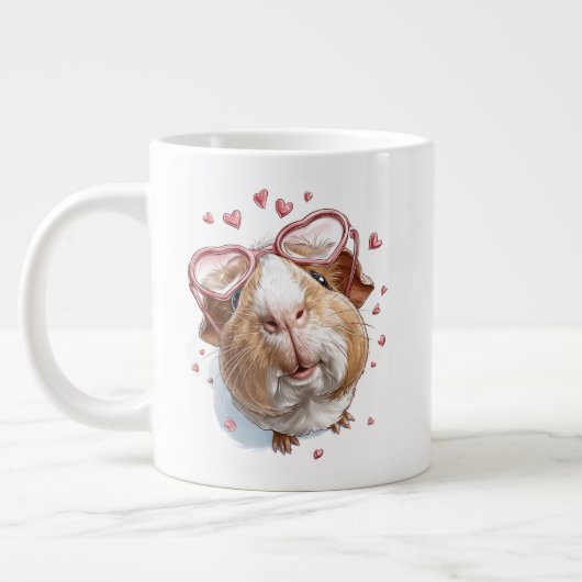 Valentine Gerbil Coffee Mug – Cute Heart Glasses  Grote Koffiekop (Links)