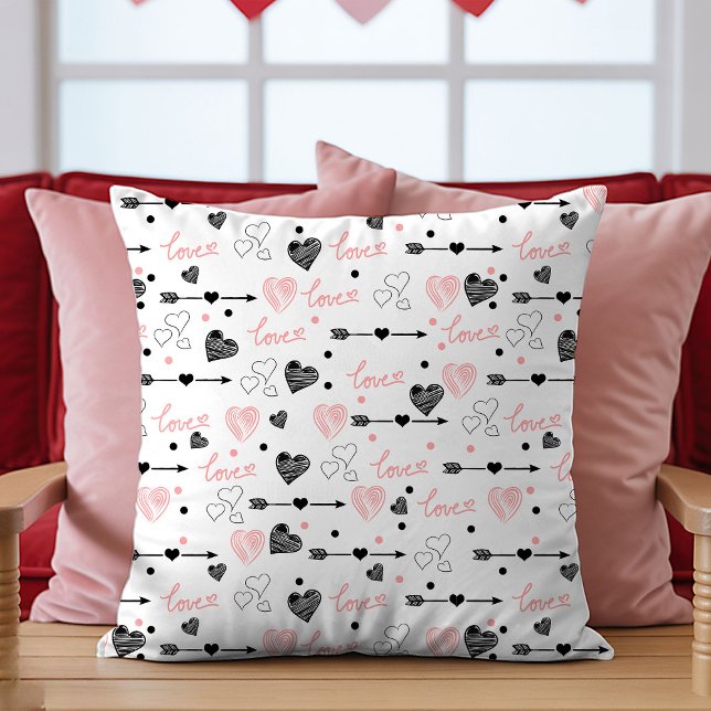 Valentine Gift Pillow Sketch Heart I Love You Text Kussen (Valentine Gift Pillow Sketch Hearts I Love You)