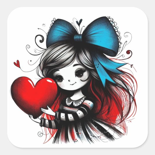 Valentine Girl Art 3 inch sticker – Kawaii Liefde (Voorkant)