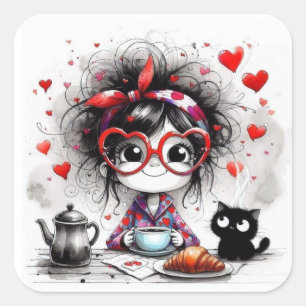 Valentine Girl Art 3 inch sticker – Kawaii Liefde