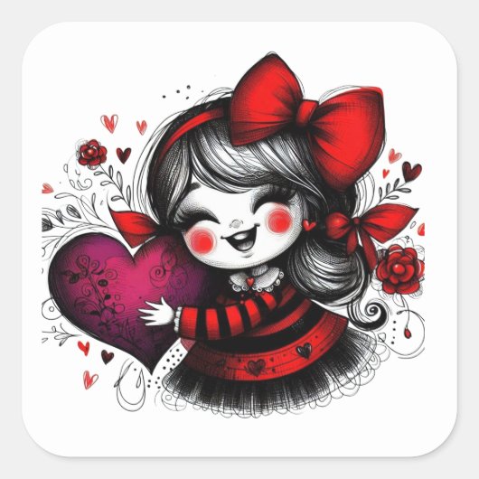 Valentine Girl Art 3 Inch Sticker – Kawaii Love (Voorkant)