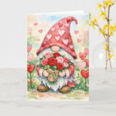 Valentine Gnome with Red Roses Kaart (Gele Bloem)