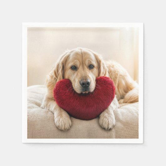 Valentine Golden Retriever with Heart Pillow Servet (Voorkant)