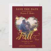 Valentine Goud Rode Bloemen Save the Date Kaart (Voorkant)
